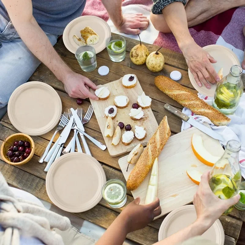 25/50PCS 9inch Circular Paper Plates Disposable Biodegradable Paper Plates Suitable Party Christmas Barbecue Salad Desserts