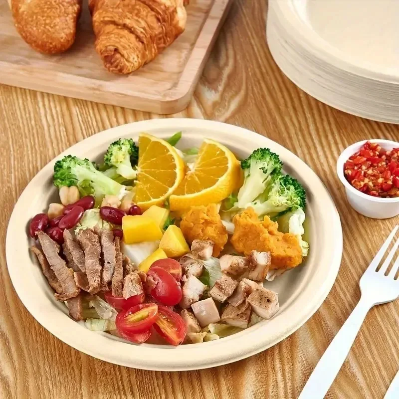 25/50PCS 9inch Circular Paper Plates Disposable Biodegradable Paper Plates Suitable Party Christmas Barbecue Salad Desserts