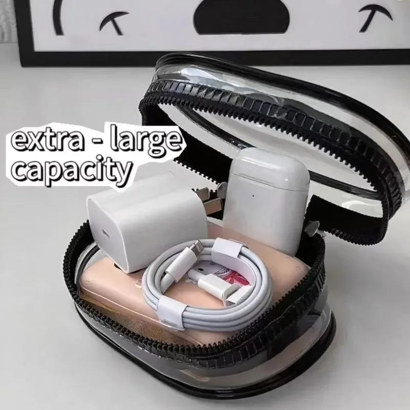 Portable Mini Clear Zipper Storage Bag Keychain Cartoon Doll Mystery Box Organizer for Earphones Chargers for Christmas