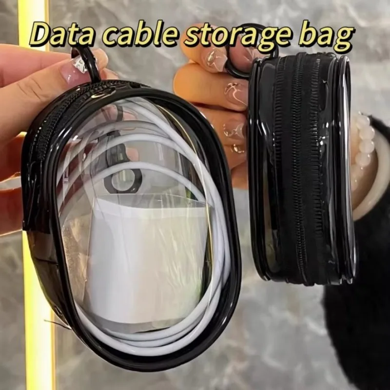 Portable Mini Clear Zipper Storage Bag Keychain Cartoon Doll Mystery Box Organizer for Earphones Chargers for Christmas