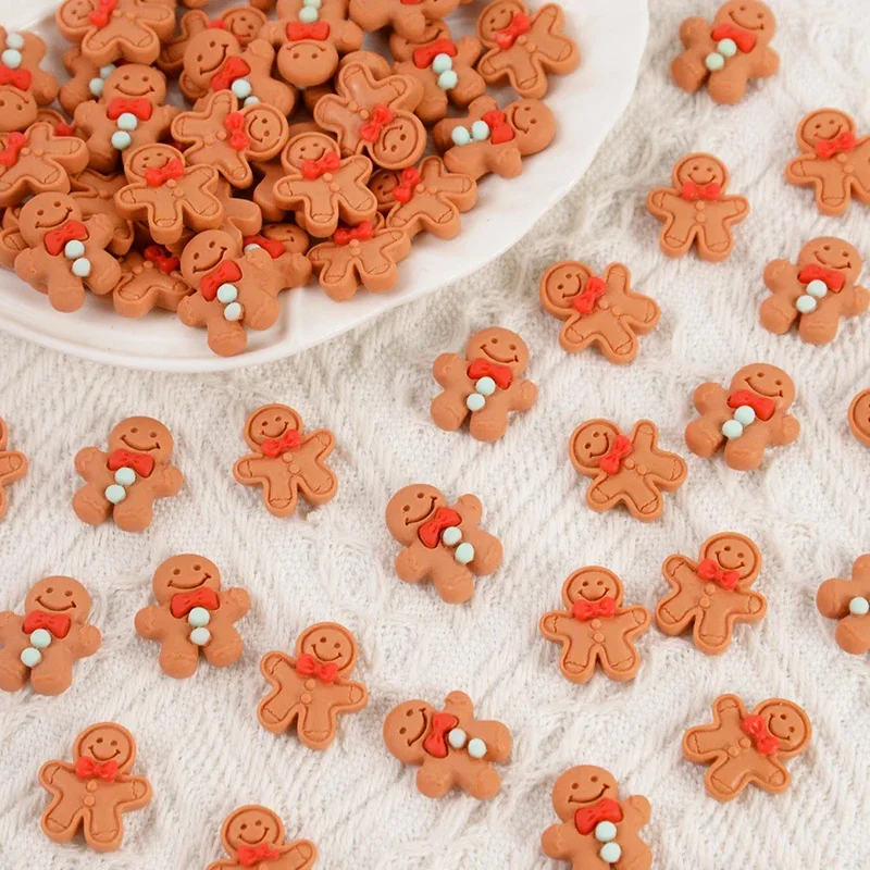 10/20Pcs Christmas Gingerbread Man Resin Flatback Cabochon Figurine Scrapbook Xmas Decoration Ornaments DIY Jewelry Accessories