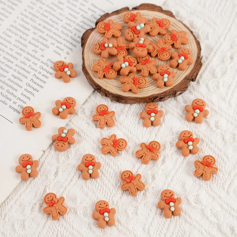 10/20Pcs Christmas Gingerbread Man Resin Flatback Cabochon Figurine Scrapbook Xmas Decoration Ornaments DIY Jewelry Accessories