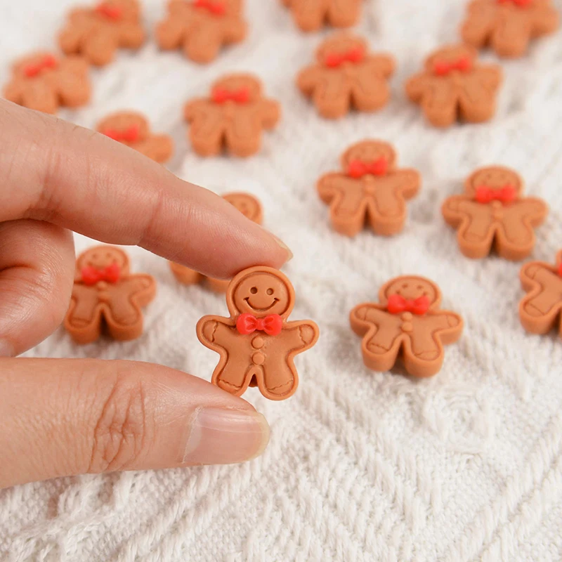 10/20Pcs Christmas Gingerbread Man Resin Flatback Cabochon Figurine Scrapbook Xmas Decoration Ornaments DIY Jewelry Accessories