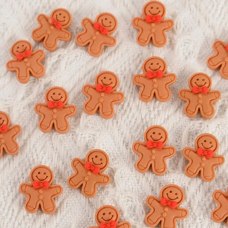 10/20Pcs Christmas Gingerbread Man Resin Flatback Cabochon Figurine Scrapbook Xmas Decoration Ornaments DIY Jewelry Accessories