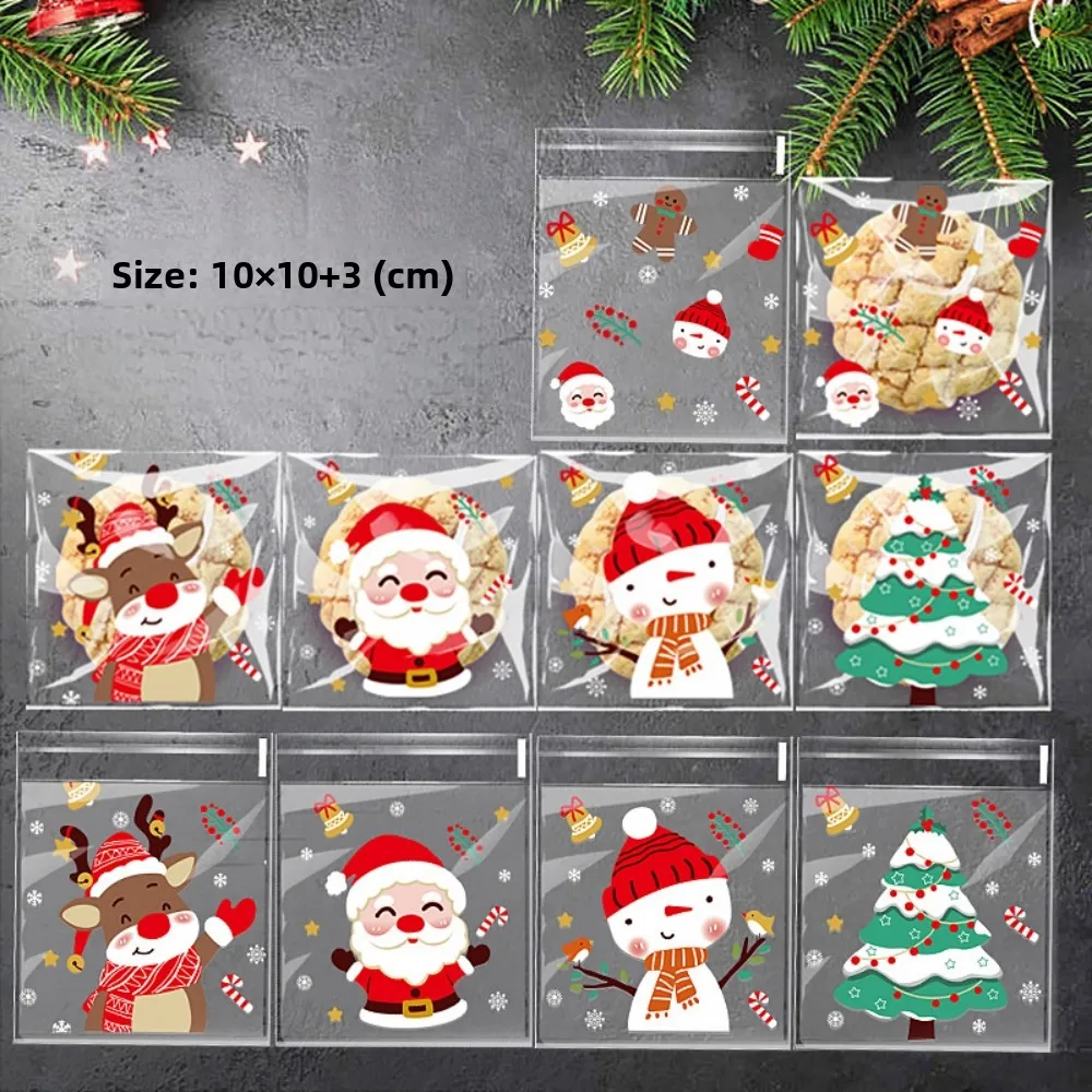 100 Pcs Cartoon Christmas Pattern Gift Bag for Christmas New Year Birthday Party Spring Festival Gift Jewelry Candy Packaging