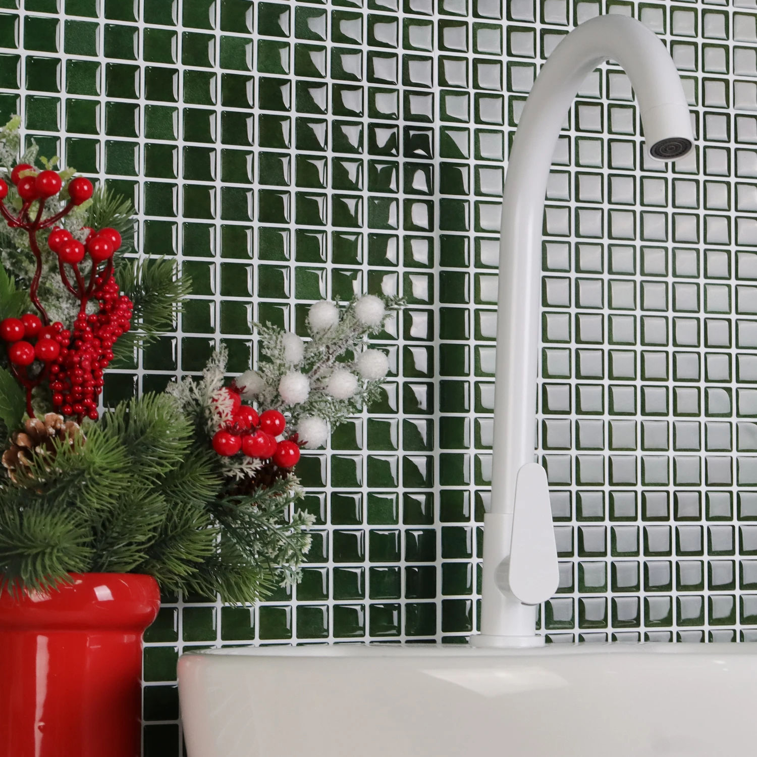 3pcs Christmas Style Wall Sticker Mosaic Tiles Self Adhesive Kitchen Vinly Wallpaper Removable Waterproof Square Wall Decals