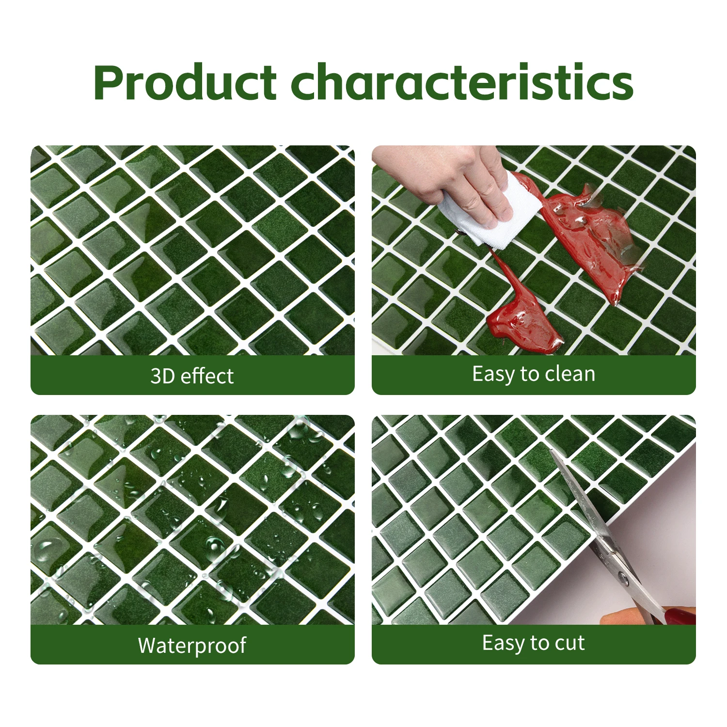 3pcs Christmas Style Wall Sticker Mosaic Tiles Self Adhesive Kitchen Vinly Wallpaper Removable Waterproof Square Wall Decals