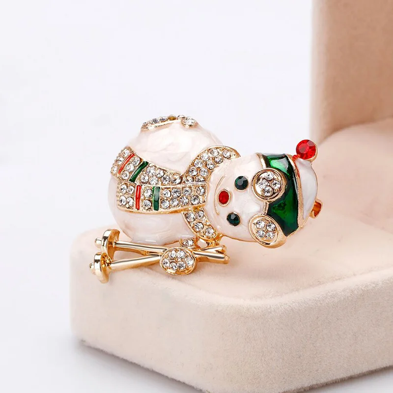 Wuli&baby Lovely Enamel Snowman Brooches Women Rhinestone Christmas New Year Brooch Pins Gifts