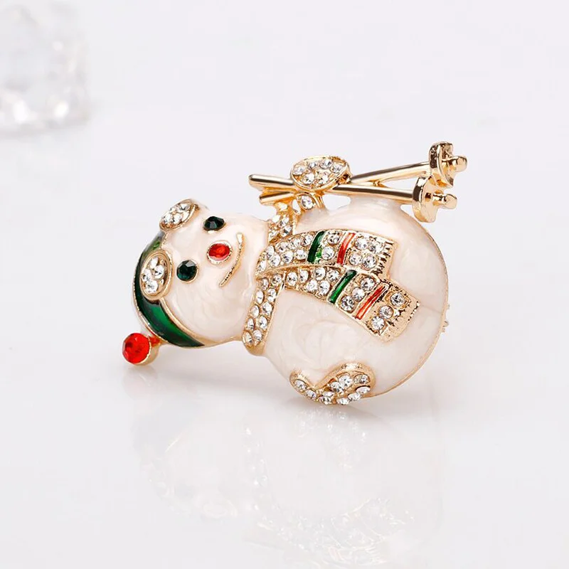 Wuli&baby Lovely Enamel Snowman Brooches Women Rhinestone Christmas New Year Brooch Pins Gifts