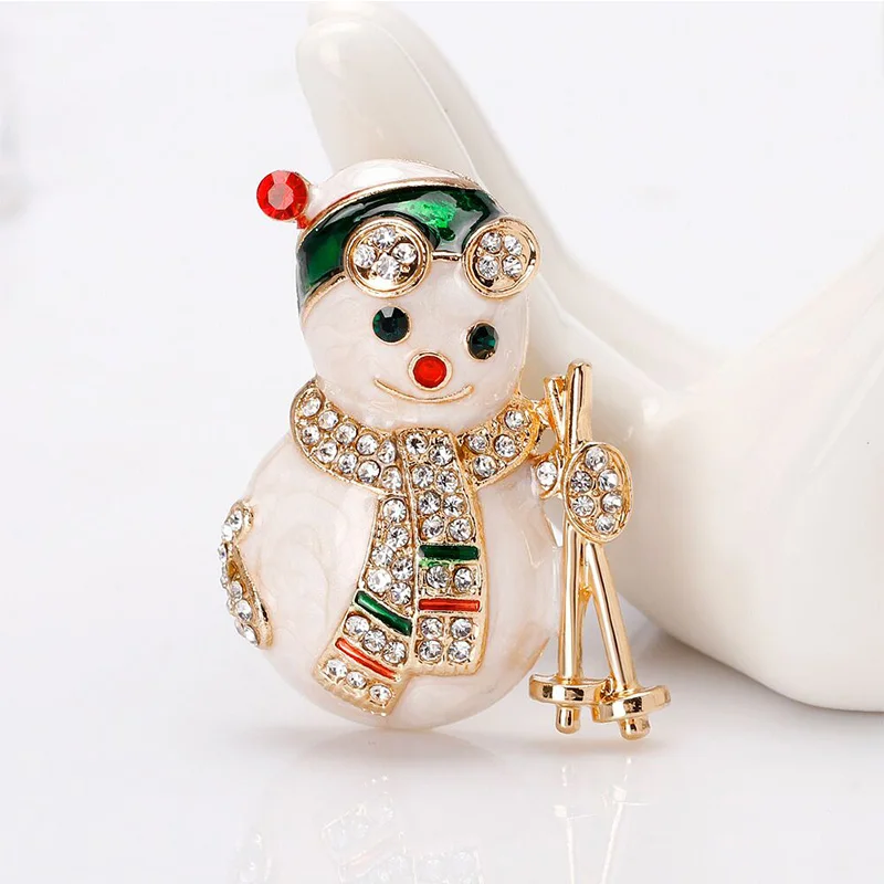 Wuli&baby Lovely Enamel Snowman Brooches Women Rhinestone Christmas New Year Brooch Pins Gifts