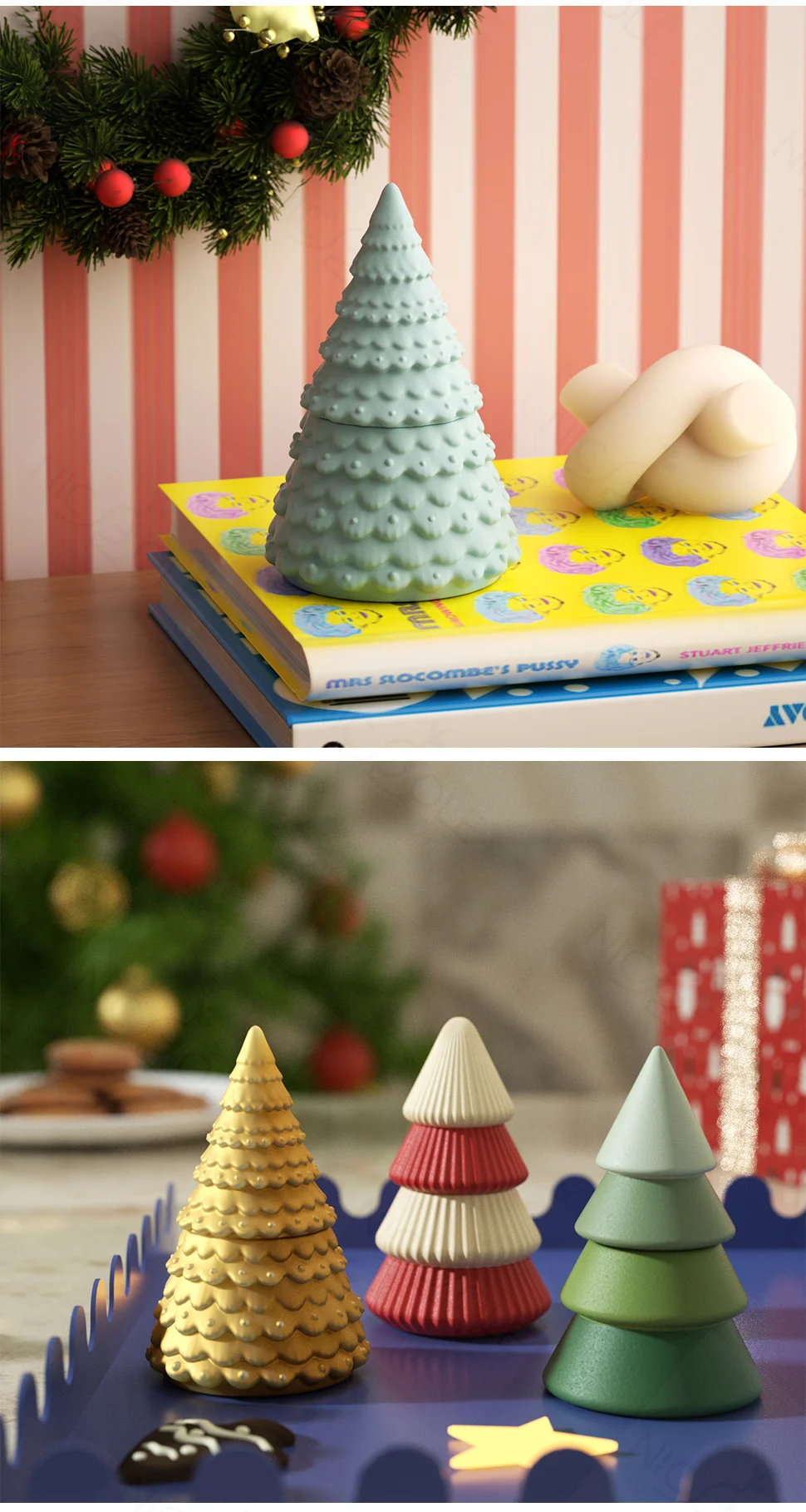Nicole Christmas Tree Candle Jar with Lid Concrete Silicone Mold DIY Handmade Jesmonite and Cement Christmas Mould
