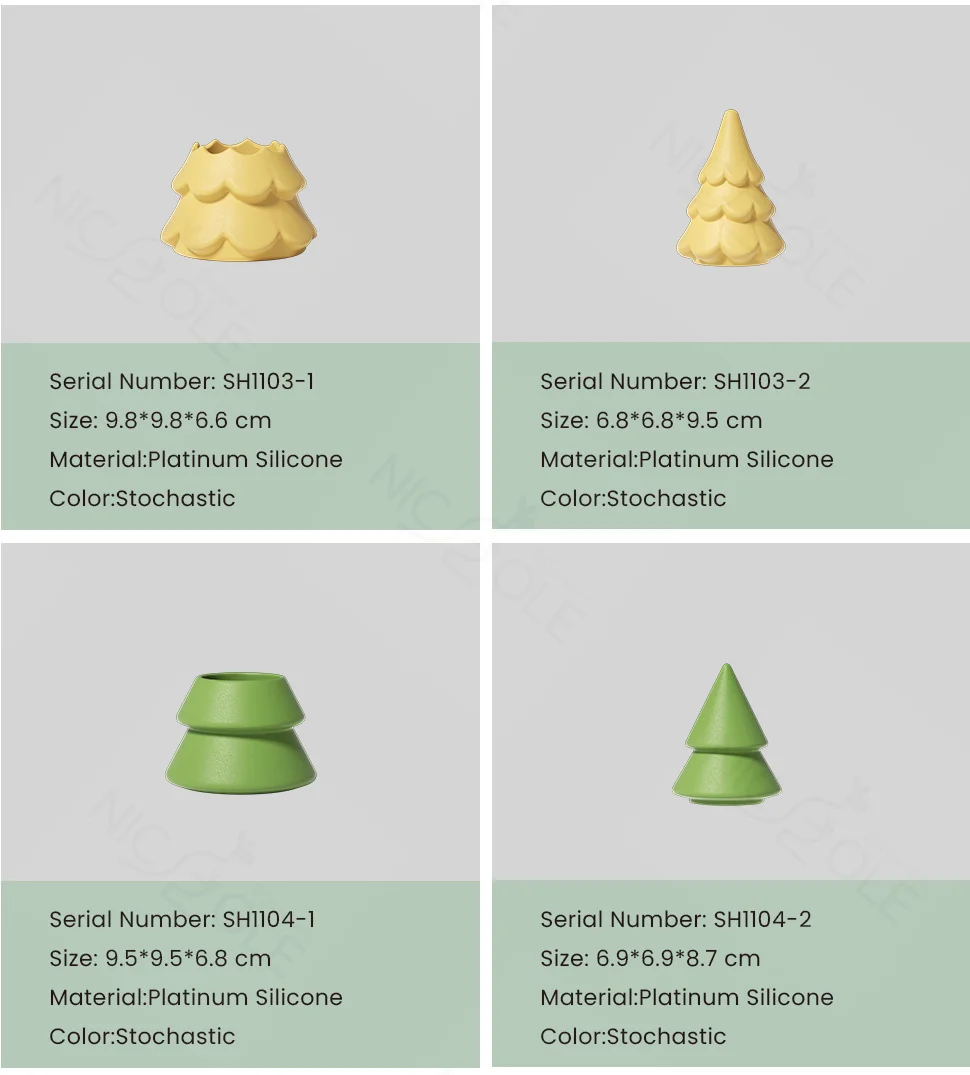Nicole Christmas Tree Candle Jar with Lid Concrete Silicone Mold DIY Handmade Jesmonite and Cement Christmas Mould