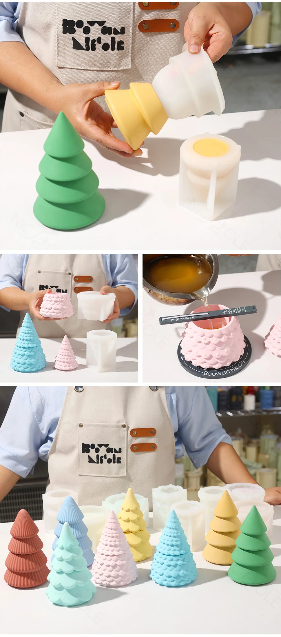 Nicole Christmas Tree Candle Jar with Lid Concrete Silicone Mold DIY Handmade Jesmonite and Cement Christmas Mould