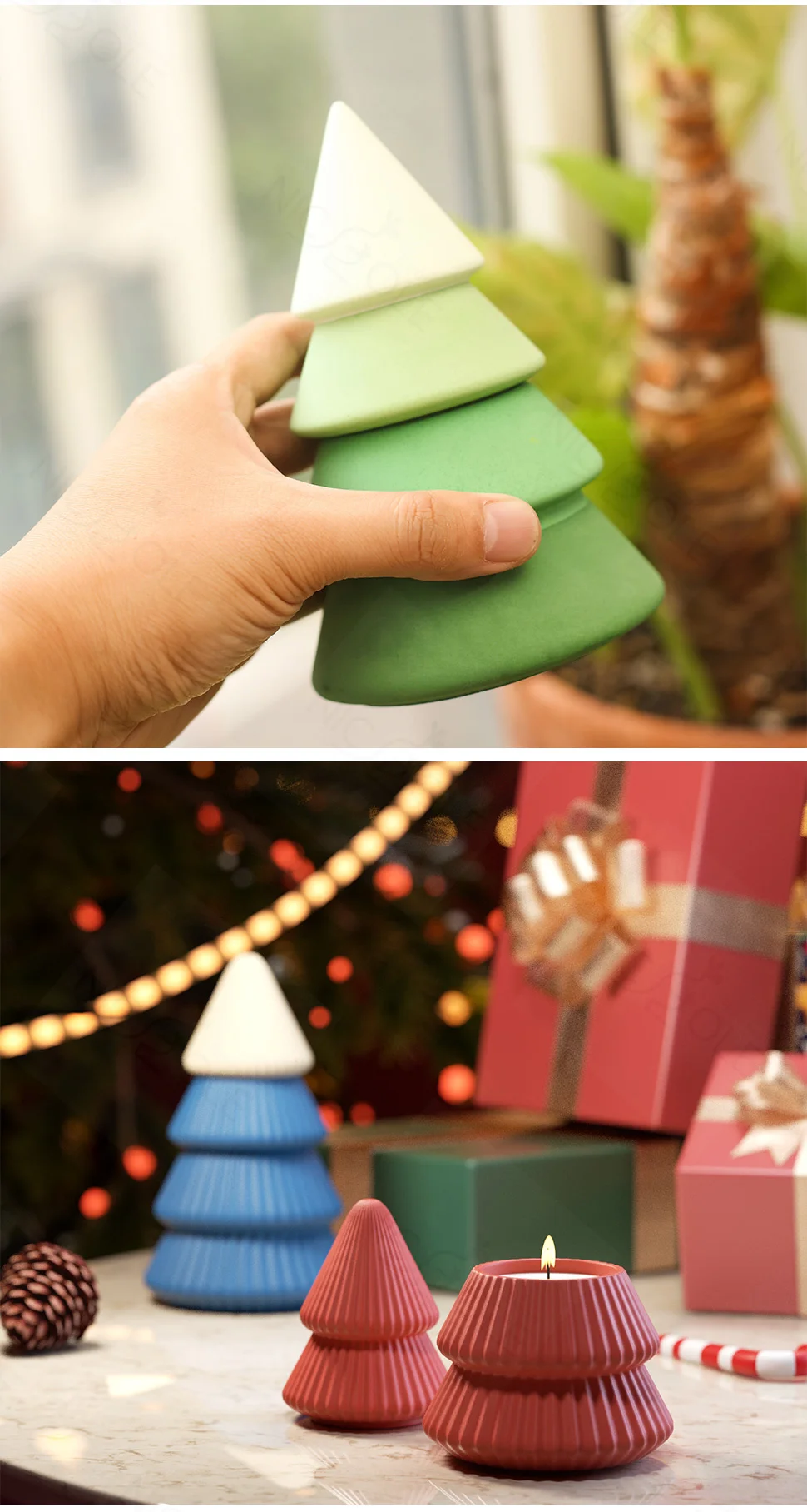 Nicole Christmas Tree Candle Jar with Lid Concrete Silicone Mold DIY Handmade Jesmonite and Cement Christmas Mould
