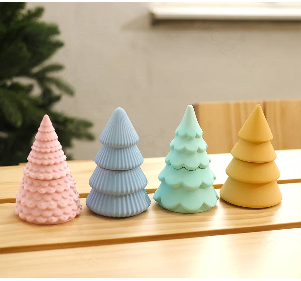 Nicole Christmas Tree Candle Jar with Lid Concrete Silicone Mold DIY Handmade Jesmonite and Cement Christmas Mould