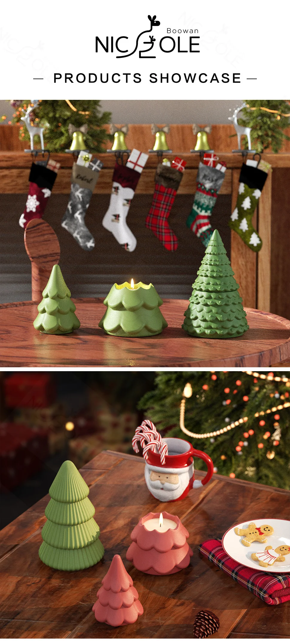 Nicole Christmas Tree Candle Jar with Lid Concrete Silicone Mold DIY Handmade Jesmonite and Cement Christmas Mould
