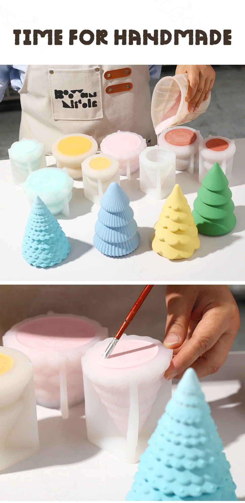 Nicole Christmas Tree Candle Jar with Lid Concrete Silicone Mold DIY Handmade Jesmonite and Cement Christmas Mould