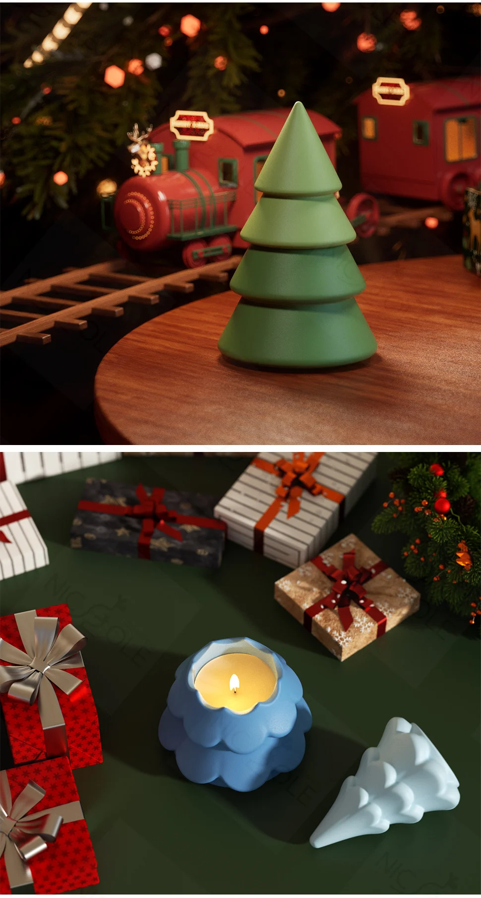 Nicole Christmas Tree Candle Jar with Lid Concrete Silicone Mold DIY Handmade Jesmonite and Cement Christmas Mould