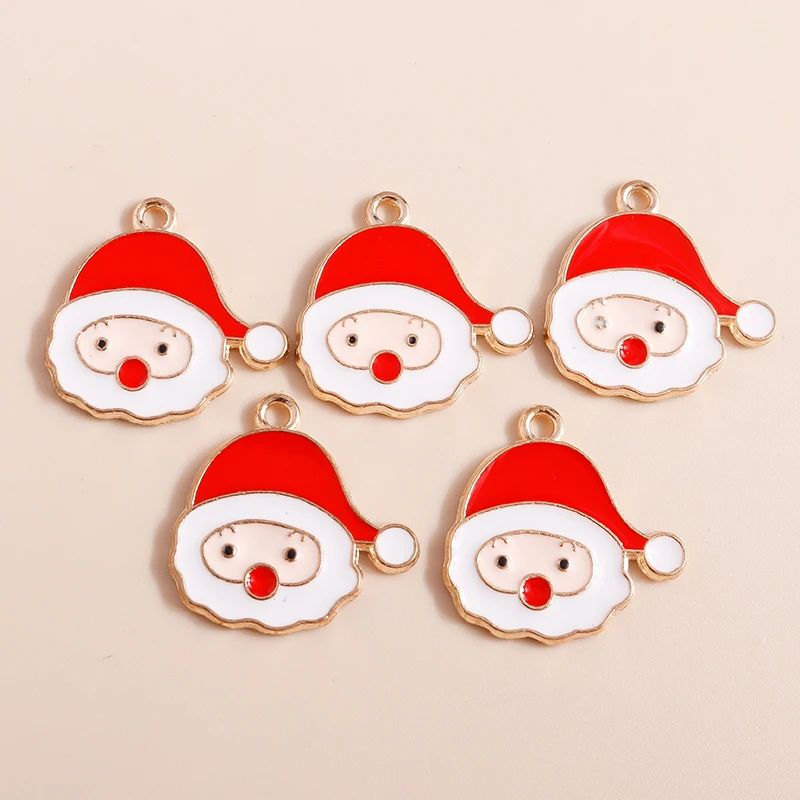 10pcs Mix Enamel Christmas Charms Noel Star Hats Santa Claus Pendants for Diy Jewelry Making Necklace Earring Making Accessories