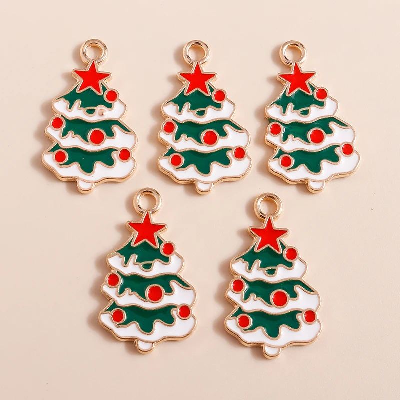 10pcs Mix Enamel Christmas Charms Noel Star Hats Santa Claus Pendants for Diy Jewelry Making Necklace Earring Making Accessories