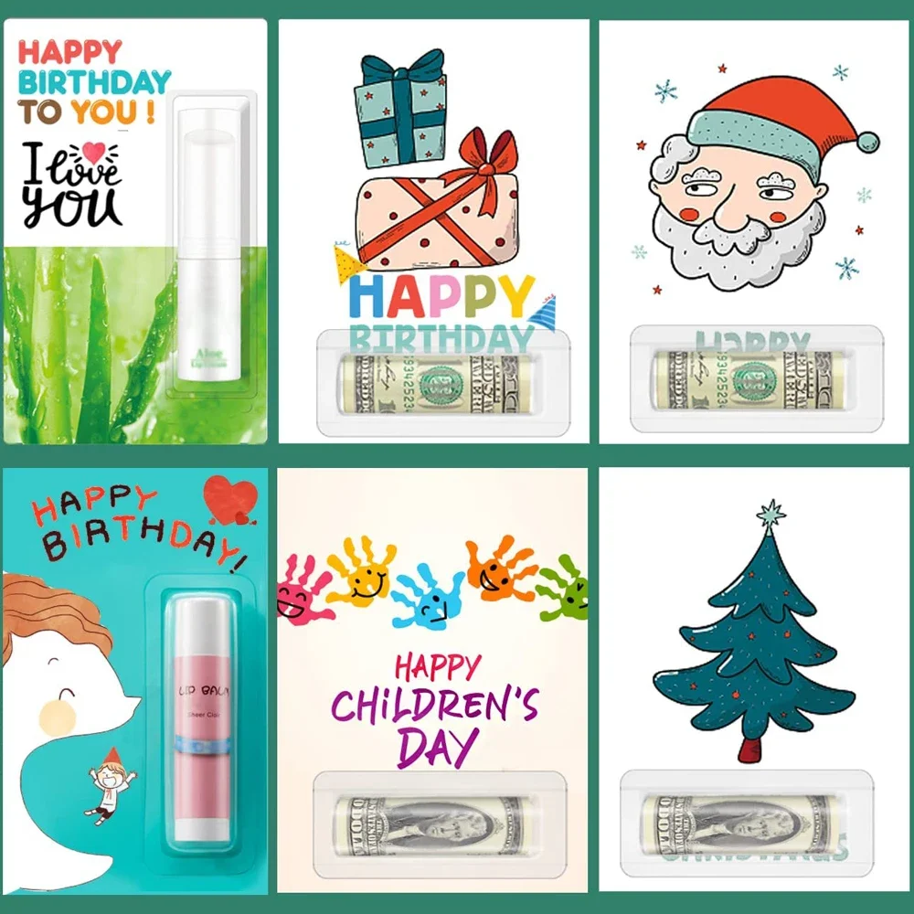 50/100pcs Money Card Holder With Sticker Plastic Dome Lip Balm Waterproof Clear Cash Pouch DIY Gift for Graduation Christmas