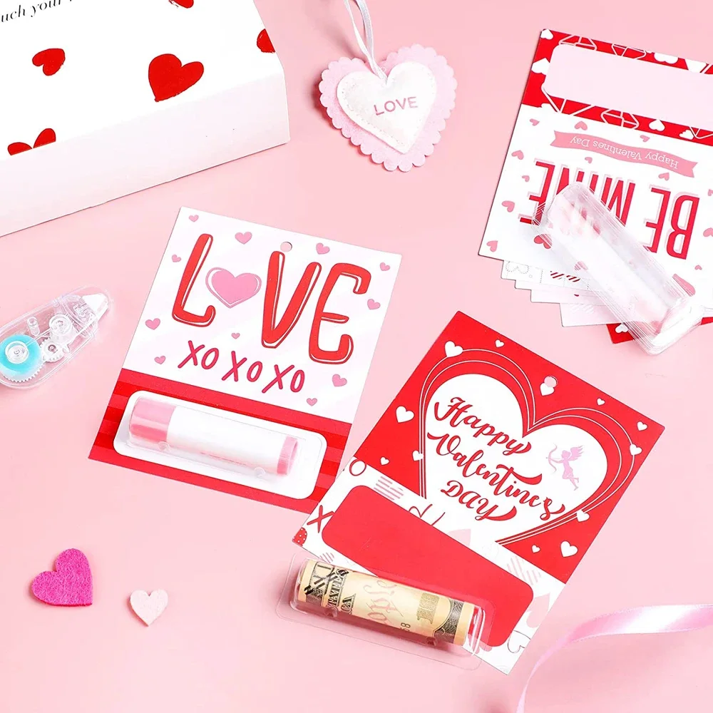 50/100pcs Money Card Holder With Sticker Plastic Dome Lip Balm Waterproof Clear Cash Pouch DIY Gift for Graduation Christmas