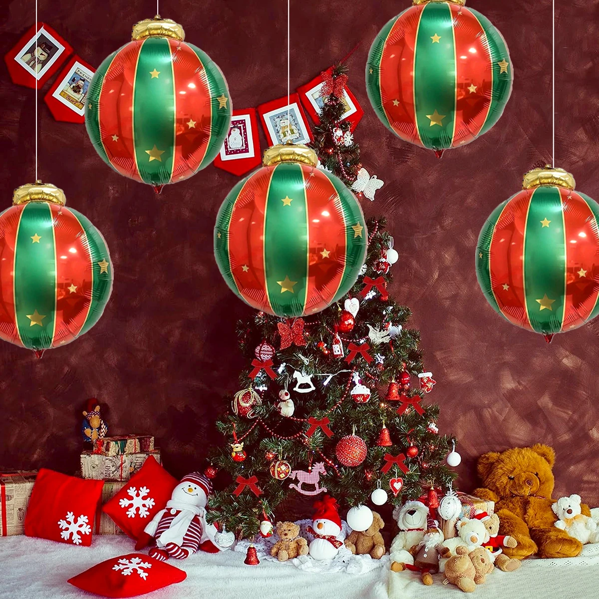 5 Christmas Balls Aluminum Film balloon Background Christmas Tree Outdoor Decoration Hanging Balloons, Party Supplies Decoration