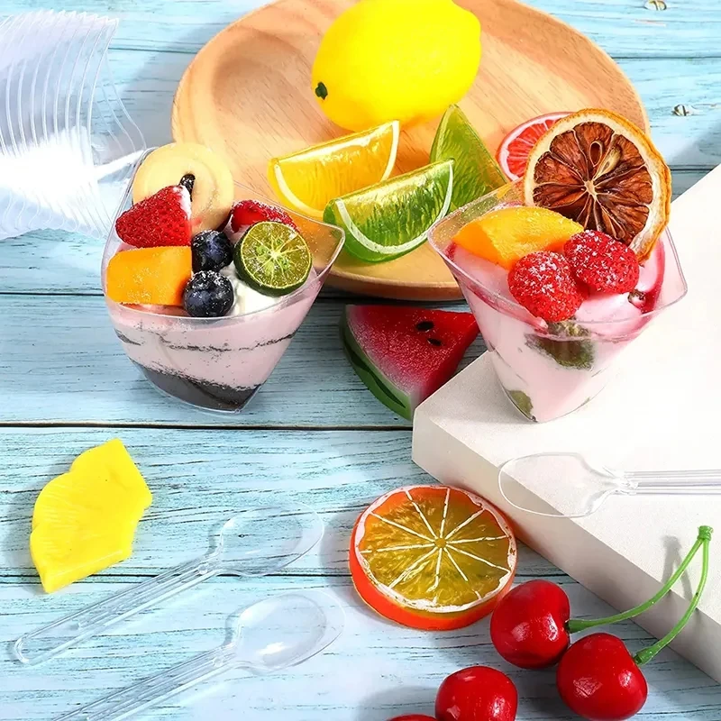 20/40PCS100ML Disposable Plastic Dessert Cups Birthday Transparent Party Ice Cream Home Christmas Supplied