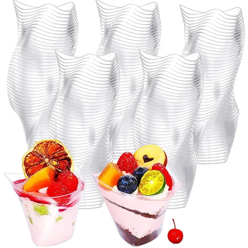 20/40PCS100ML Disposable Plastic Dessert Cups Birthday Transparent Party Ice Cream Home Christmas Supplied