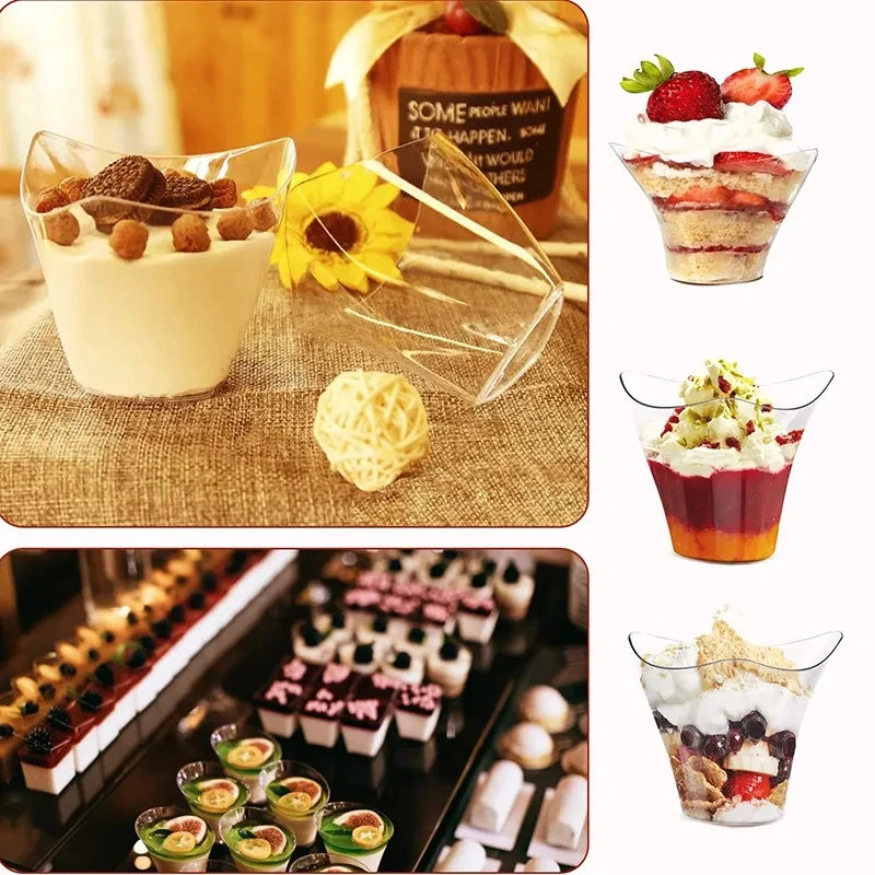 20/40PCS100ML Disposable Plastic Dessert Cups Birthday Transparent Party Ice Cream Home Christmas Supplied