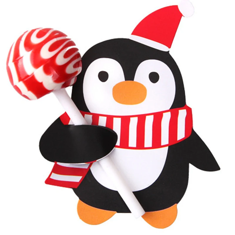 Christmas Lollipop Paper Cards Cartoon Santa Claus Penguin Snowman Kids Candy Gifts Package Wrapping New Year Party Decoration