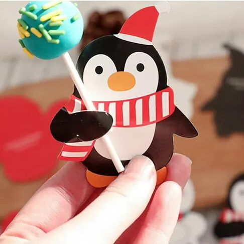 Christmas Lollipop Paper Cards Cartoon Santa Claus Penguin Snowman Kids Candy Gifts Package Wrapping New Year Party Decoration