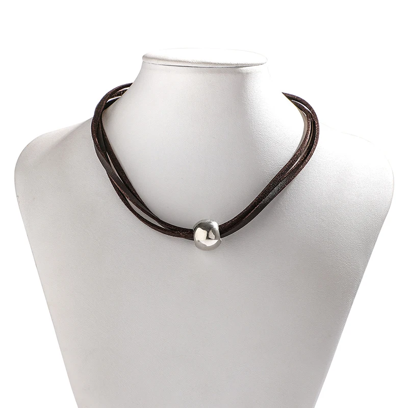Classic Gothic Tattoo Black Leather Choker Necklace For Women Big Bead Pendant Charm Necklaces Boho Jewelry Christmas Gift X0199