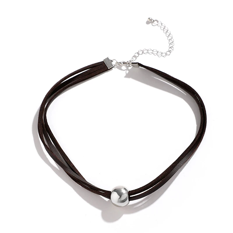 Classic Gothic Tattoo Black Leather Choker Necklace For Women Big Bead Pendant Charm Necklaces Boho Jewelry Christmas Gift X0199