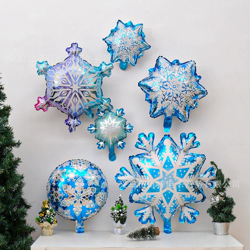 10 PCS Ice and Snow Themed Balloons Set Winter Snowflakes Christmas Balloon Decoration Frozen Wonderland Hanging Ballons