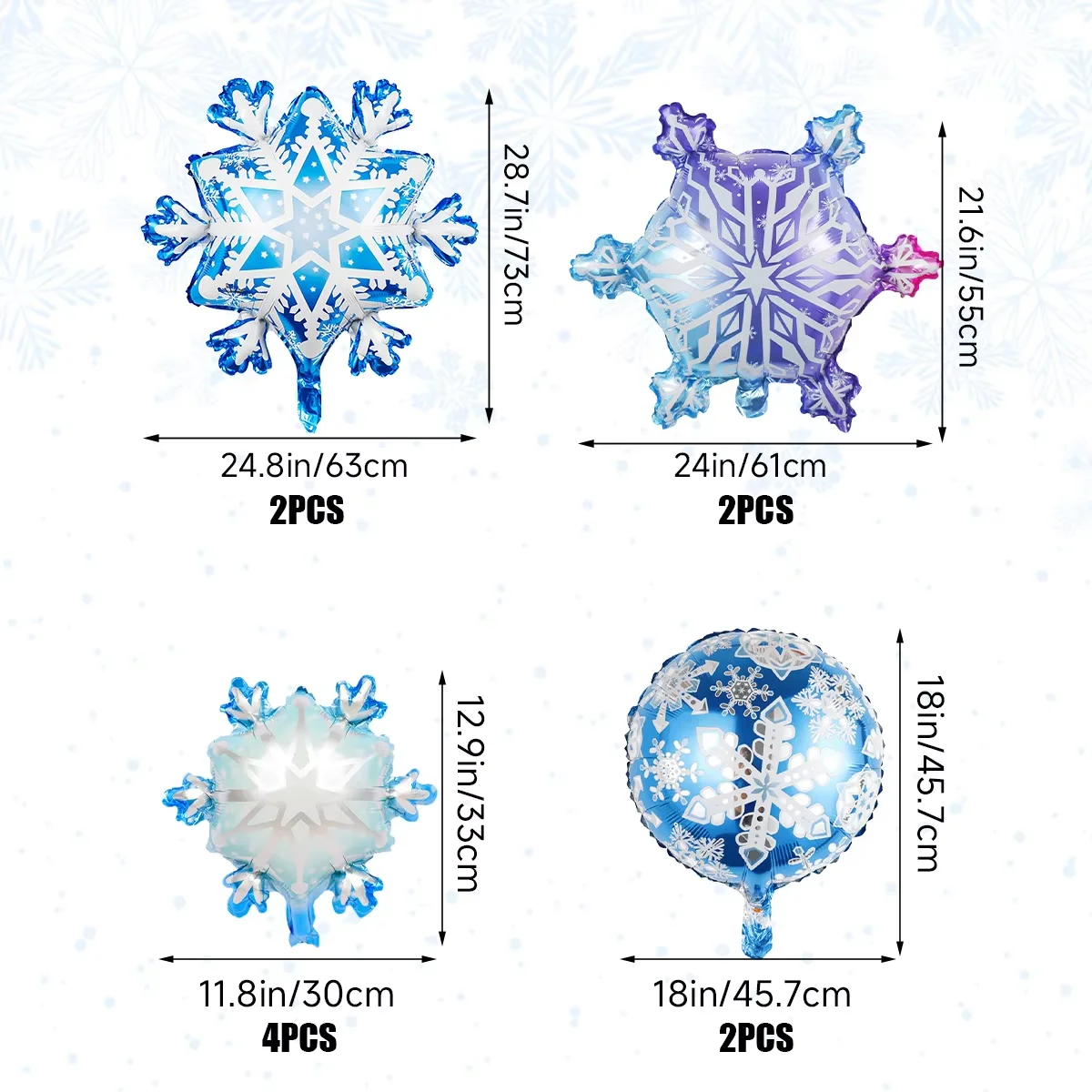 10 PCS Ice and Snow Themed Balloons Set Winter Snowflakes Christmas Balloon Decoration Frozen Wonderland Hanging Ballons