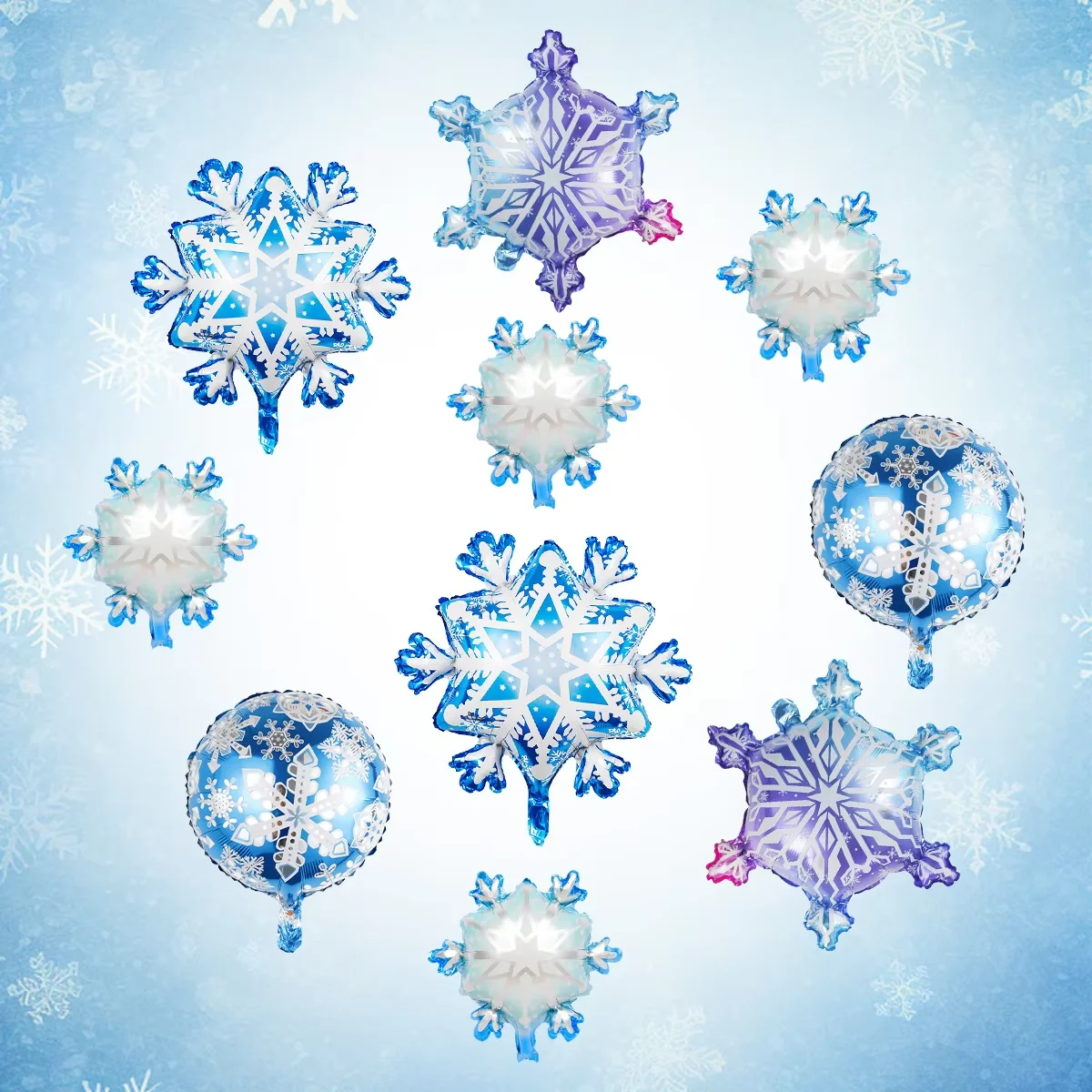 10 PCS Ice and Snow Themed Balloons Set Winter Snowflakes Christmas Balloon Decoration Frozen Wonderland Hanging Ballons
