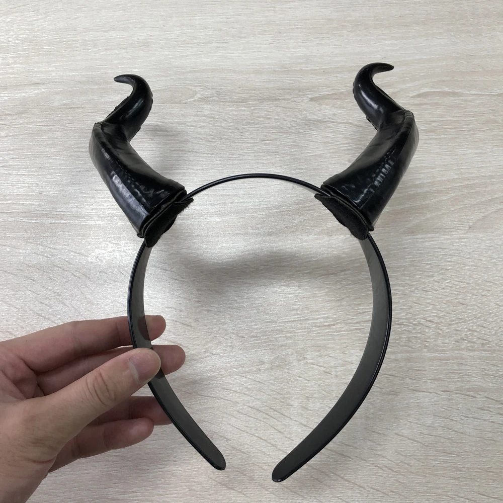 Women Black Queen Witch Demon Horns Headpiece Cosplay Animal Antelope Devil Headdress Christmas Halloween Party Costume Headband