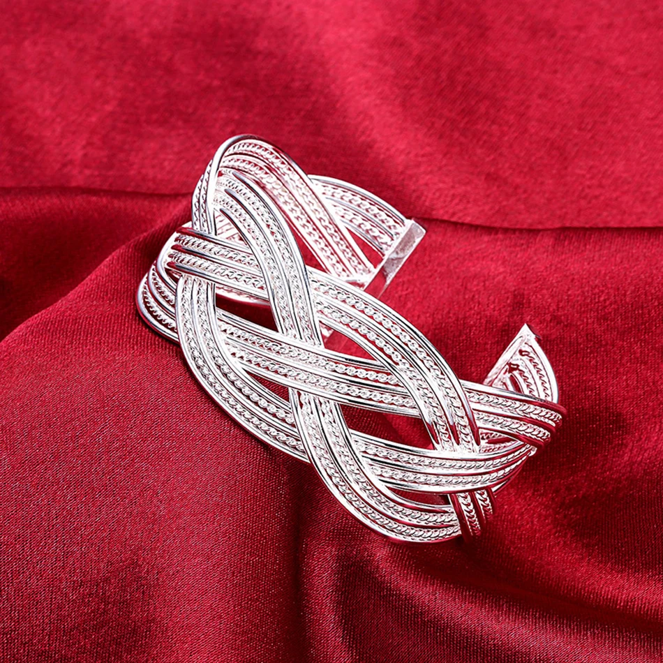925 Sterling Silver Bracelets for Women elegant Braided wire bangle Fashion Wedding Party Christmas Gift Girl student Jewelry