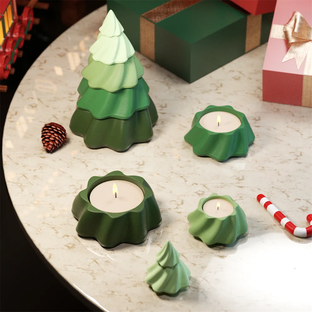 Blooming Stacking Christmas Tree Candle Jar Silicone Molds for Concrete Jesmonite Cement DIY Christmas Craft Gifts