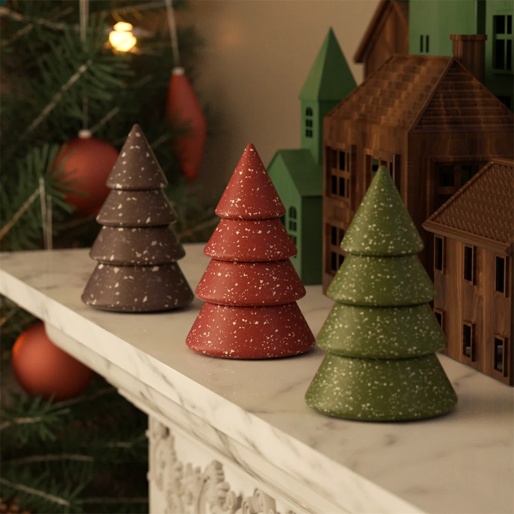 Blooming Stacking Christmas Tree Candle Jar Silicone Molds for Concrete Jesmonite Cement DIY Christmas Craft Gifts