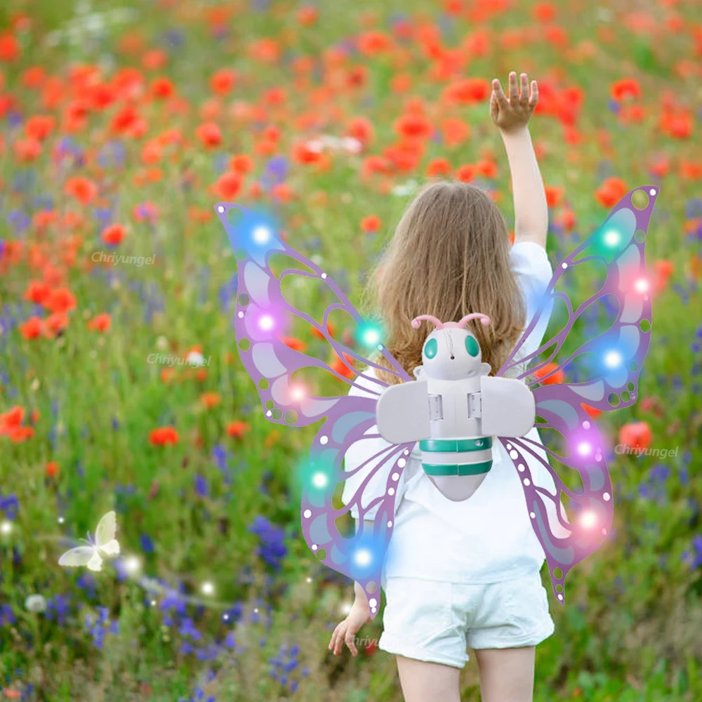 Electric Butterfly Wings Moving Elf Wing with Light Fairy Wings for Kids Birthday Christmas Cosplay Dress Up Angel Girls Toy