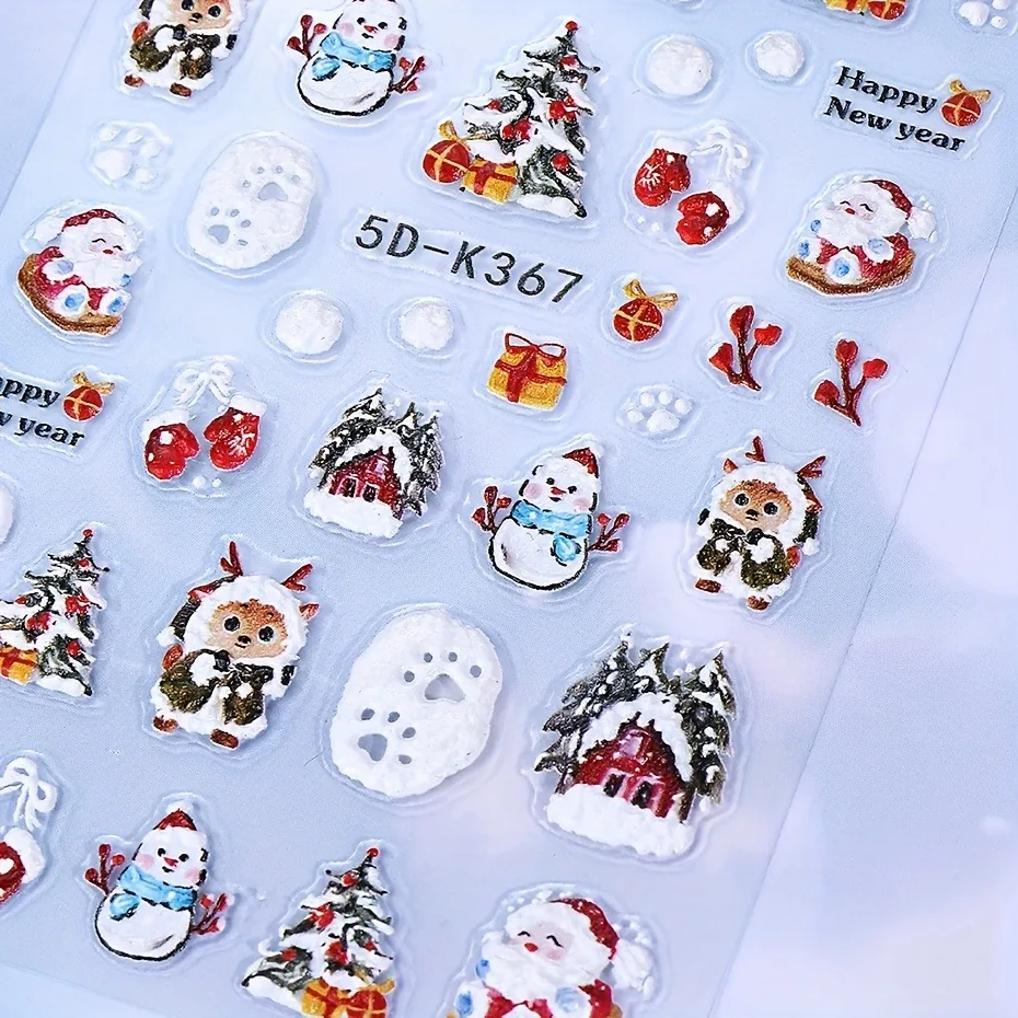 2PCS Winter Christmas relief nail stickers, easy to apply for nail decoration DIY、Gifts, parties, and wedding makeup and styling