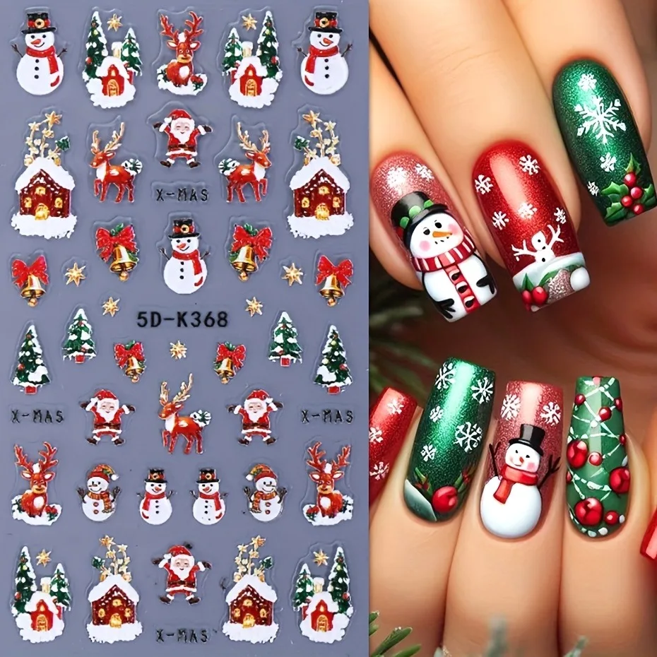 2PCS Winter Christmas relief nail stickers, easy to apply for nail decoration DIY、Gifts, parties, and wedding makeup and styling