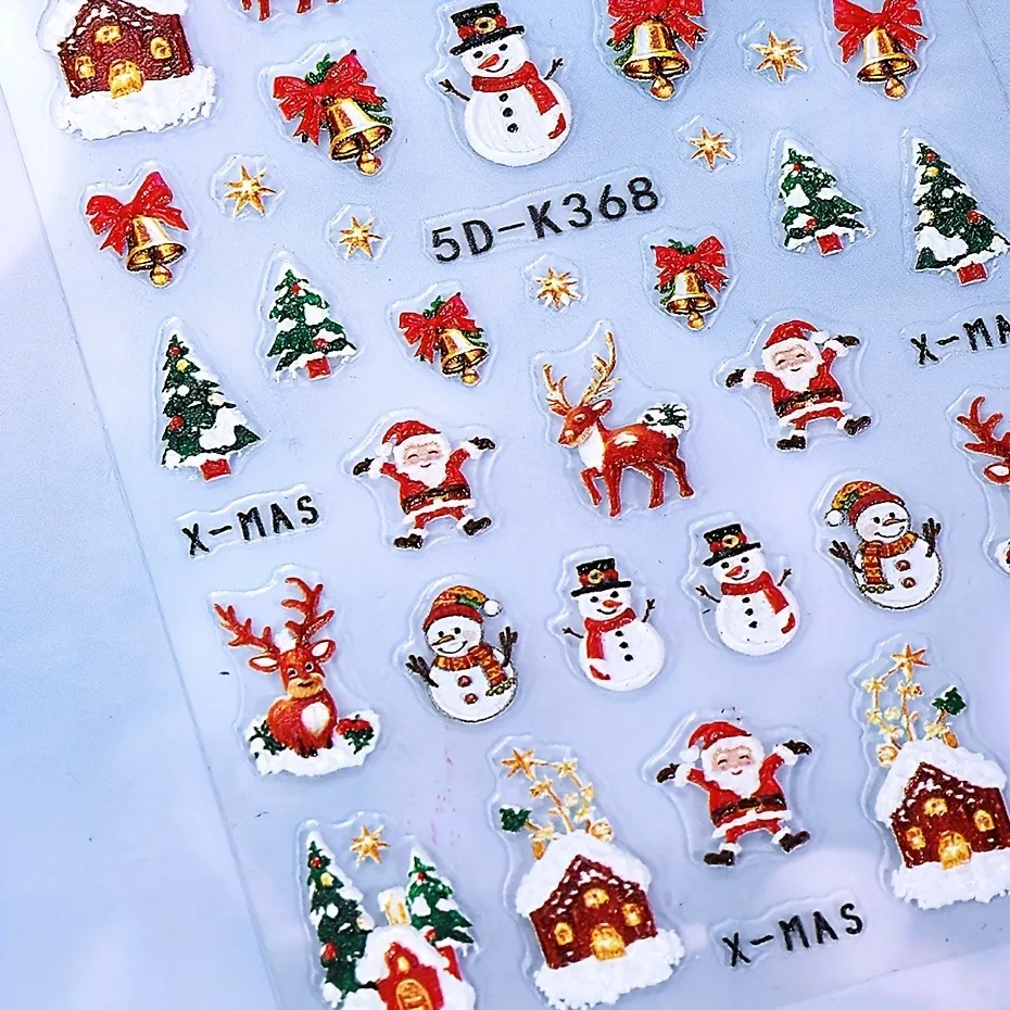 2PCS Winter Christmas relief nail stickers, easy to apply for nail decoration DIY、Gifts, parties, and wedding makeup and styling
