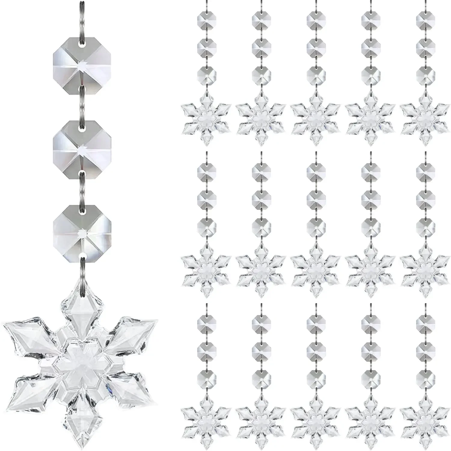 10/20/30 Pcs Snowflake Crystal Christmas Ornaments for Christmas Tree Decorations, Hanging Clear Acrylic Snowflake Ornaments