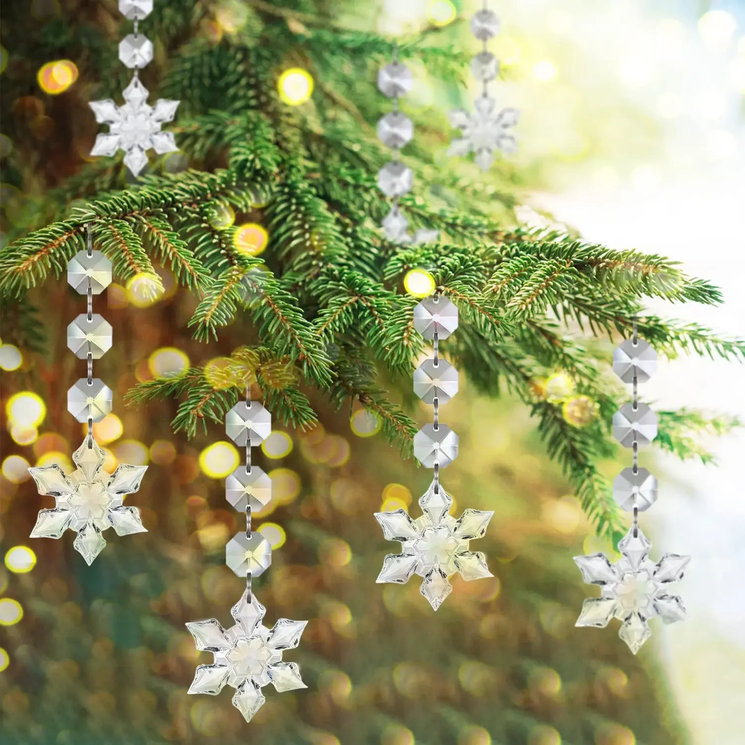 10/20/30 Pcs Snowflake Crystal Christmas Ornaments for Christmas Tree Decorations, Hanging Clear Acrylic Snowflake Ornaments