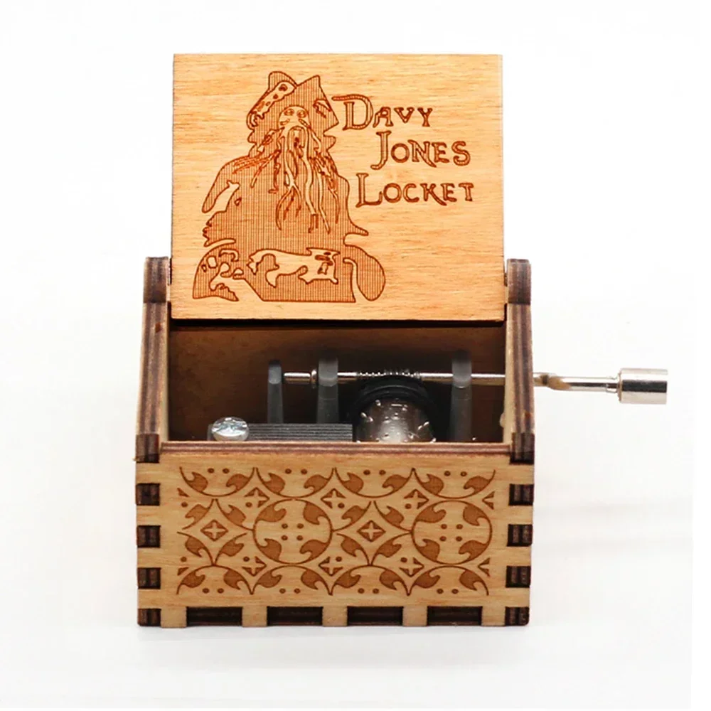 2026 HOTSALE Antique carved Wooden Hand Crank Music Box Davy Anime Figure The Caribbean Creative Birthday Christmas Gift***