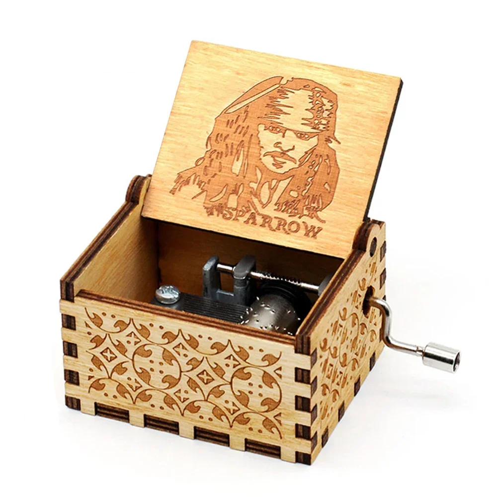 2026 HOTSALE Antique carved Wooden Hand Crank Music Box Davy Anime Figure The Caribbean Creative Birthday Christmas Gift***