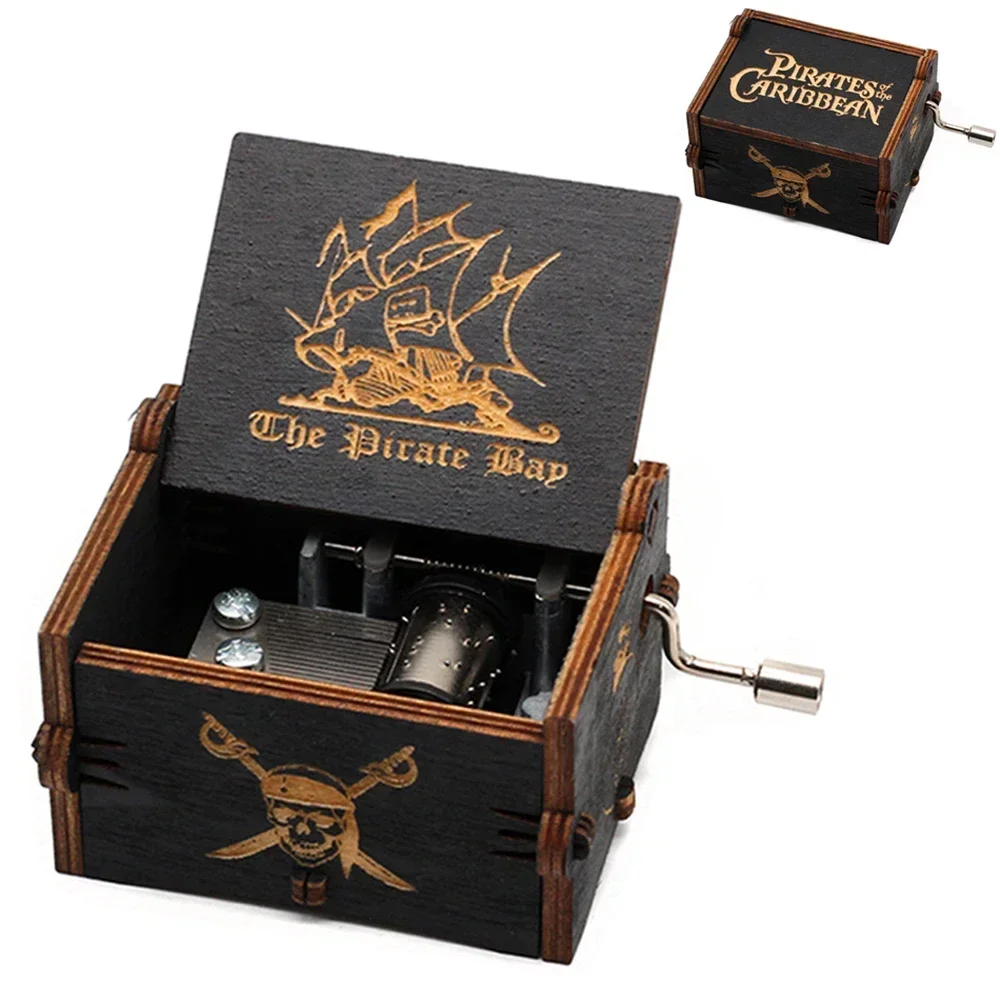 2026 HOTSALE Antique carved Wooden Hand Crank Music Box Davy Anime Figure The Caribbean Creative Birthday Christmas Gift***